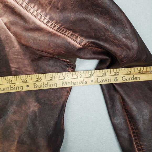 Maurices Size 4X Faux Leather Moto Jacket Brown Distressed Grunge Mad Max Rugged - Picture 9 of 15